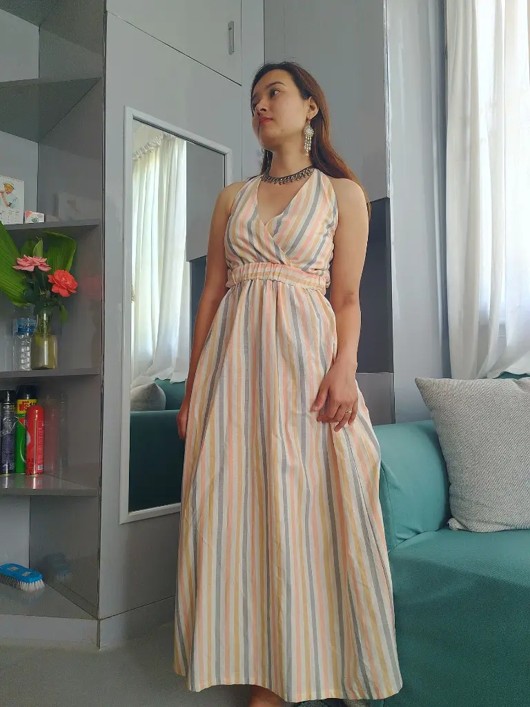 024 Colourful stripe halter long dress1 (8).webp