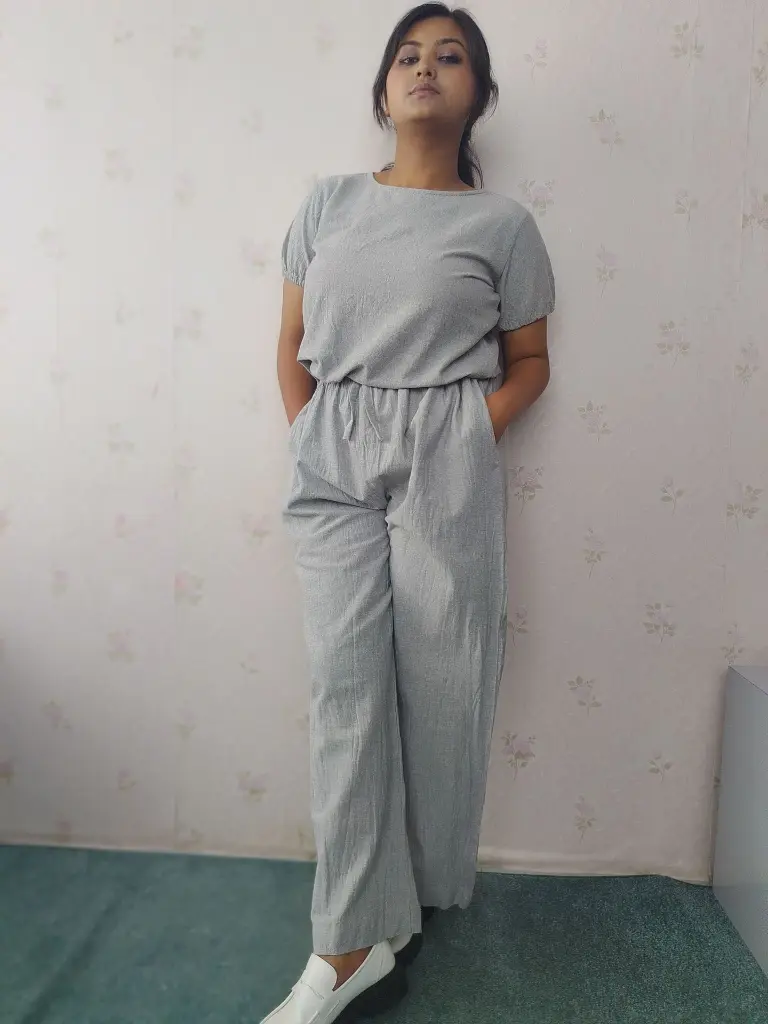 029 Cotton Grey T-shirt trouser yoga set.webp