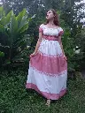 067 Cotton white pink horizontal pattern ruffle long dress (9).webp