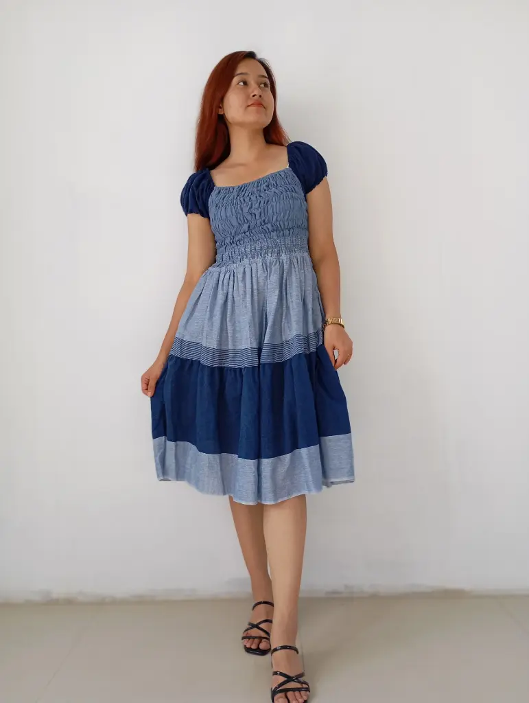 074 Cotton white dark blue horizontal pattern ruffle medium dress (10).webp