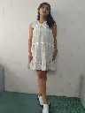 Hemp bamboo white sleeveless knee length ruffle loose skirt