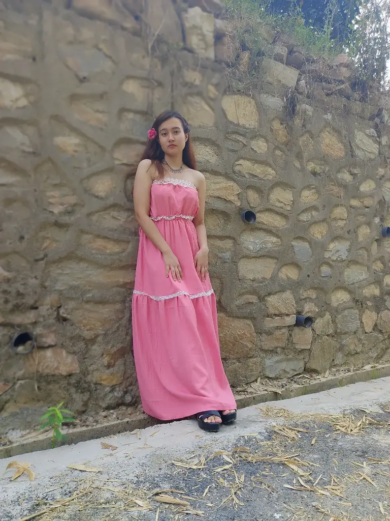 Hemp cotton Pink strapless long gown