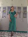 Hemp cotton Dark Green long dress with   flexible chest