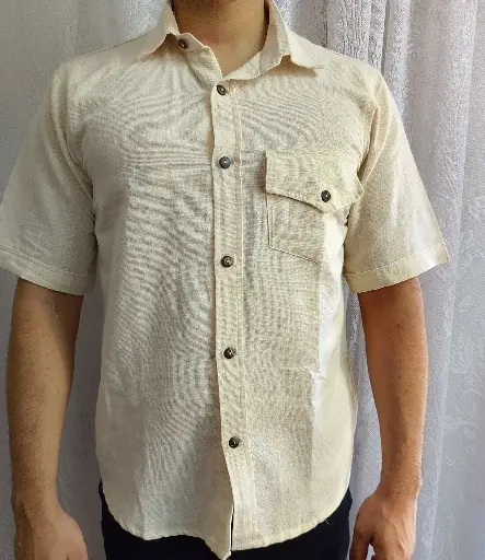 Hemp cotton- men's half shirt full collar