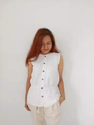 Linen White shirt / blouse with flexible waist